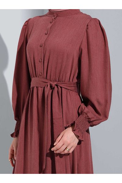 Refka Wool Effect Gipe Detailed Hijab Dress - Light Plum -