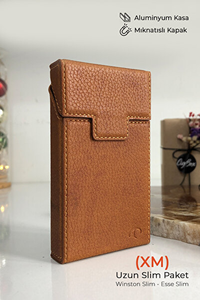 CIGBOXTR Deri Sigara Çantası - (XM) Uzun İnce Slim - Aluminyum Kasa- Mıknatıs...