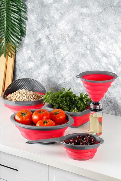 HOMENIVA Red Folding 5 Piece Kitchen Set - 5-Piece Accordion Kitchen Dowry Set