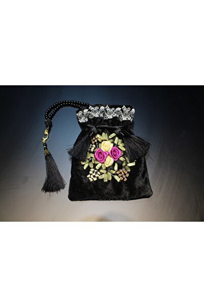 HUZUR ÇEYİZ حقيبة مخملية وصلاة لؤلؤية مزينة بشراشيب