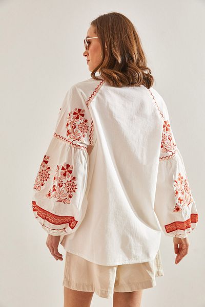 Bianco Lucci Női hímzett mintás felkötős blúz