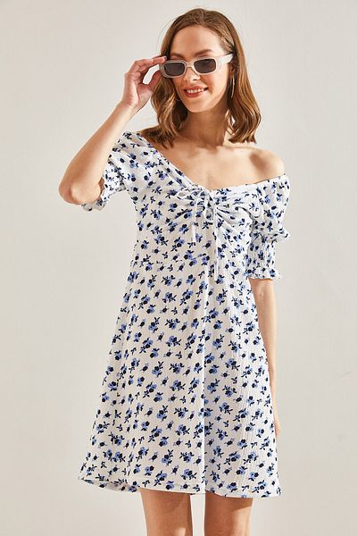 Bianco Lucci Rochie de damă cu modele florale în fața adunată