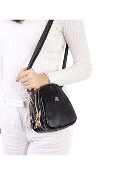 Nas Bag Kadın Siyah Rugan Mini Çanta