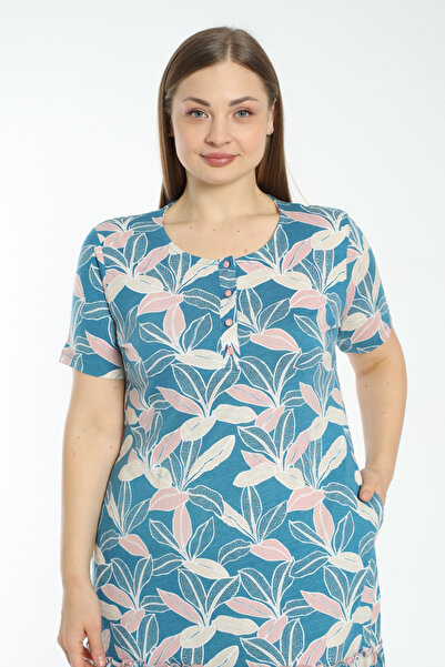 İntensive print pocket skirt pleated button plus size short-sleeved dress