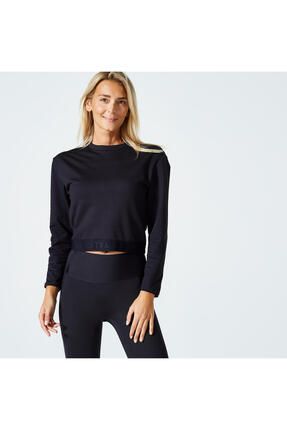 Decathlon Kad n Siyah Uzun Kollu Crop SWEATSH RT 500 Fitness