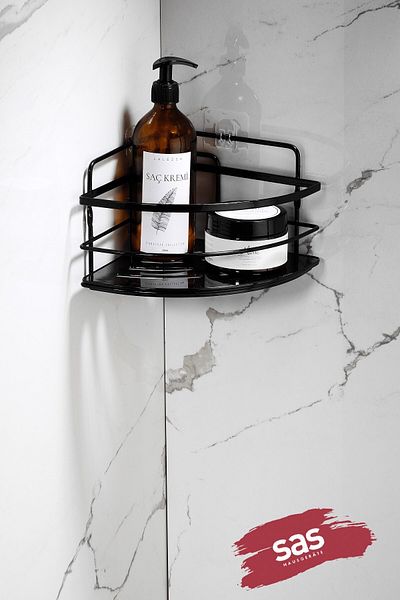 Sas Haus Hanging Bathroom Organizer with Stainless Crystal and Shelf - Adhesiveness Corner Lk-01 Ss