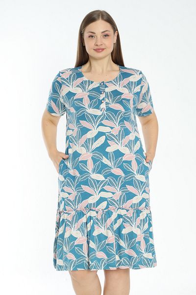 İntensive print pocket skirt pleated button plus size short-sleeved dress