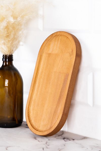 DNS HOME Natural Wooden Presentation Tray Stand Serving Snack Breakfast Oil Pot 25x12,5 Cm