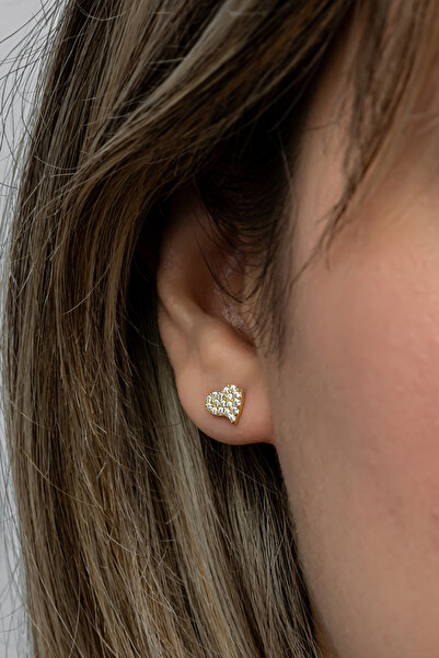 Nereze 925 Ayar Gümüş Gold Kaplama Minimal Kalp Küpe