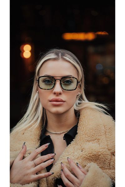 TomyHelf Leopard Patterned Rectangular Design Green Glass Unisex Sunglasses