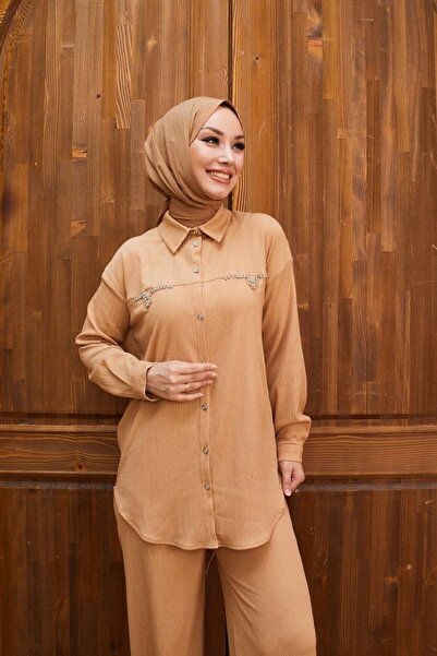 She Olive Σετ περιτυλίγματος Hijab με Παντελόνι - Mink