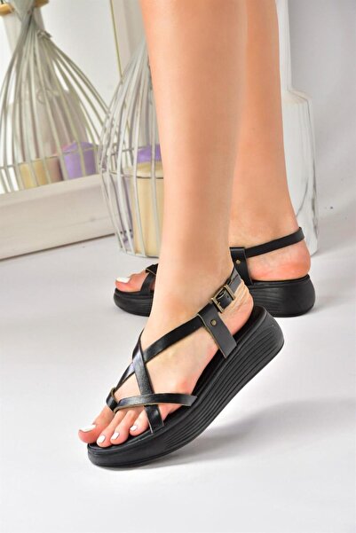 Fox Shoes Sandale de damă cu șlapi din piele naturală neagră M291050703