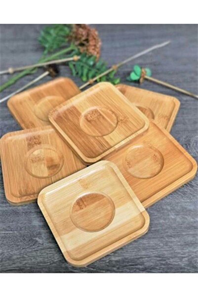 Karçiçeği Home 6 Adet Bambu Çay Tabağı Altlığı Kare - Fincan Altlığı - Bardak Altlığı