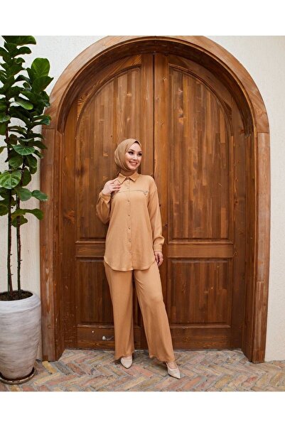 She Olive Σετ περιτυλίγματος Hijab με Παντελόνι - Mink