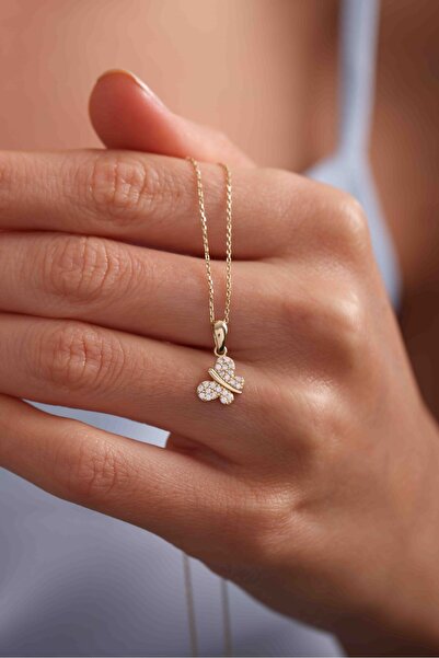 Gianfranco 14 Ayar Altın Taşlı Kelebek Slope Kolye Ucu