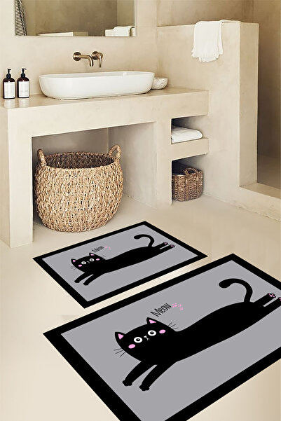 eco concept Toilet Set Cat Patterned Toilet Set Bathroom Mat 80x50 cm And 40x60 cm