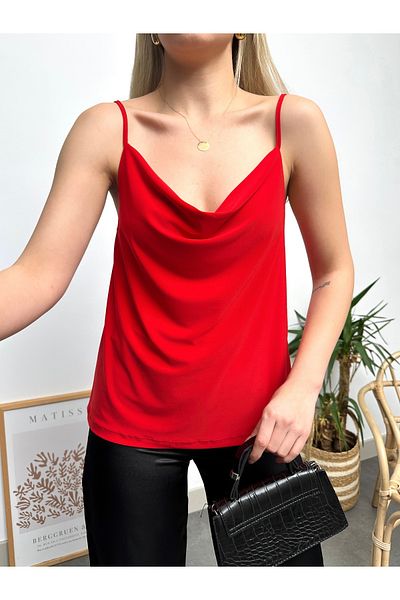 schlank Women's Red Rope Strap Degaje Collar Luxury Blouse