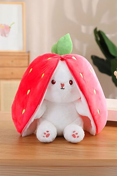Deco Elit Peluş Çilek Tavşan Çantalı 50 cm Sevimli Çilek Tavşan Hediyelik
