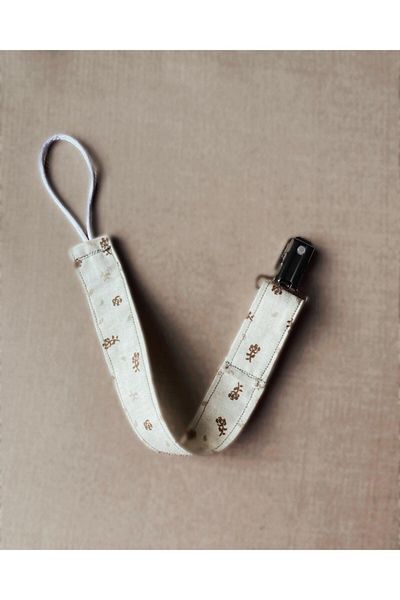 GOER STORE Cream Brown Detailed Cotton Fabric Pacifier Strap