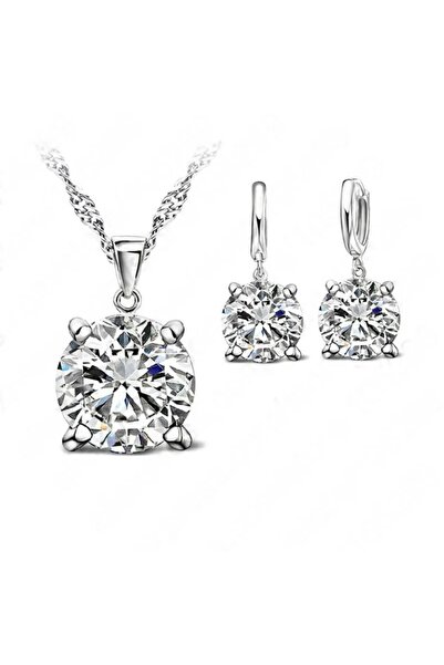 Takıtolia Delight 925 Ayar Gümüş Kristal Taşlı Kolye Küpe Gelin Düğün Hediye ...