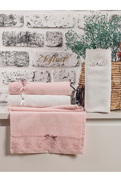 Softest 2 Adet 2 Renk Kurdelalı Güpürlü Mutfak Havlusu  30 x  50 Kadife Mutfak Havlusu Seti