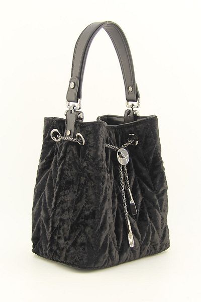 HNB Women's Black Drawstring Quilted Velvet Handbag