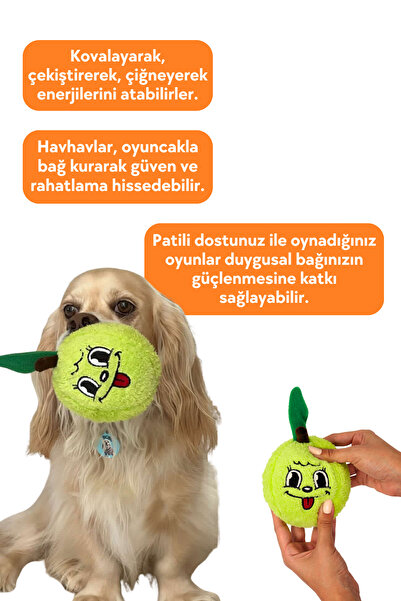 Havhav Haşarı Yeşil Elma Peluş Köpek Oyuncağı Toksik Madde Içermeyen Köpek Oyun Topu