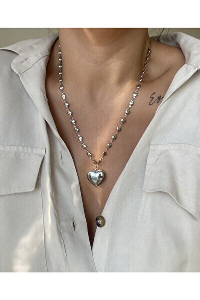 vi store vi jewelry Gümüş Kaplama Açılıp Kapanabilir Kalp Kolye