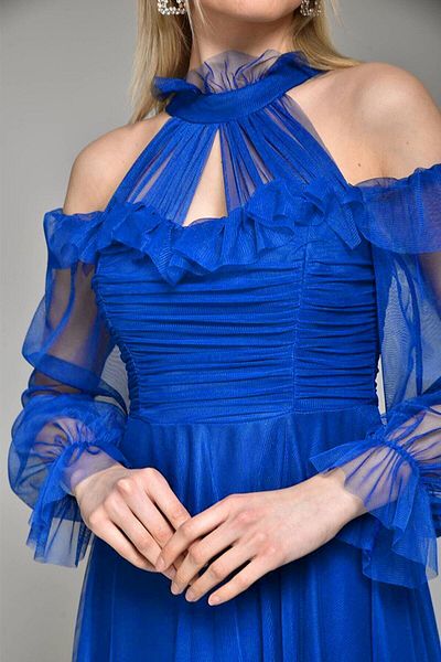 zks grup tekstil Saks Tulle Drapat Rochie de Seara Marime Plus