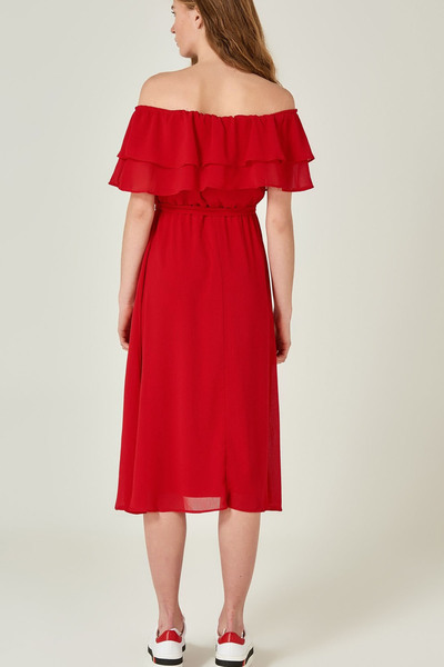 zks grup tekstil Madonna Ruffle Collar Red Plus Size Chiffon Dress