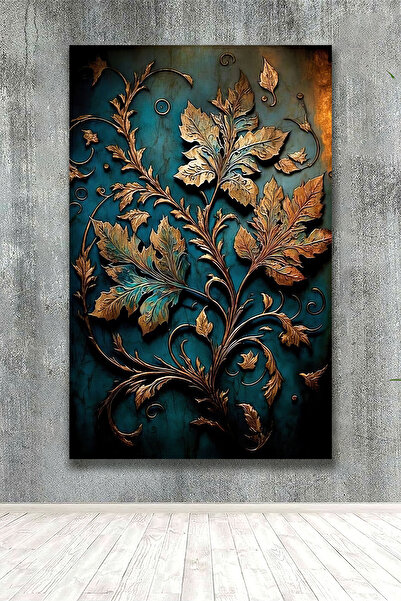 PrintiesPlus Kabartma Görünümlü Yapraklar Duvar Kanvas Tablo
