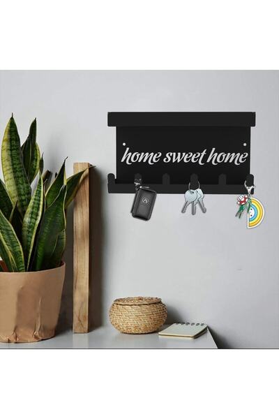 decorelax Home Sweet Home Keychain Hanger with Wall Mounted Shelf and 6 Hooks - Black