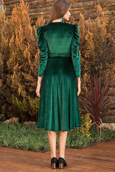 zks grup tekstil Φόρεμα με πράσινο καρπούζι με διπλό στήθος με βελούδινη ζώνη