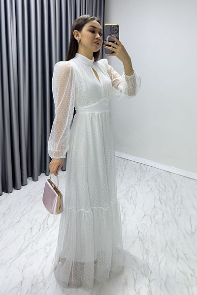 zks grup tekstil Γυναικείο πουά φόρεμα Plus Size Λευκό/Μαύρο
