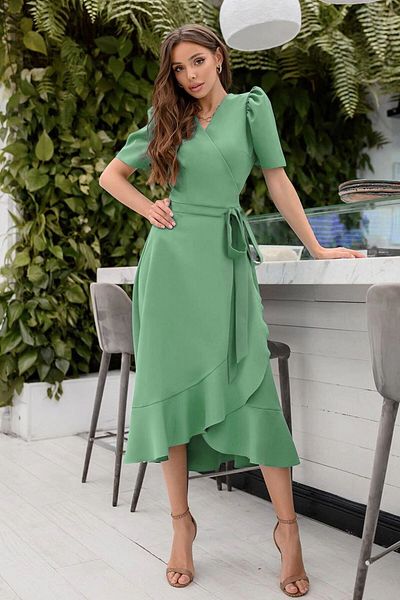 zks grup tekstil Φόρεμα με ζωσμένο φόρεμα Water Green Valon με φούστα
