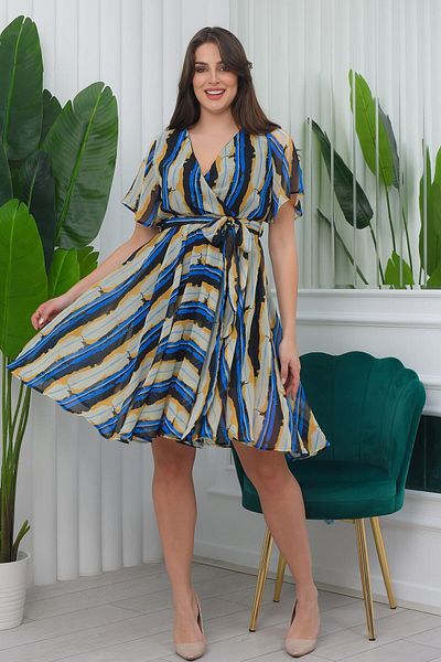zks grup tekstil Flared Striped Plus Size Chiffon Dress