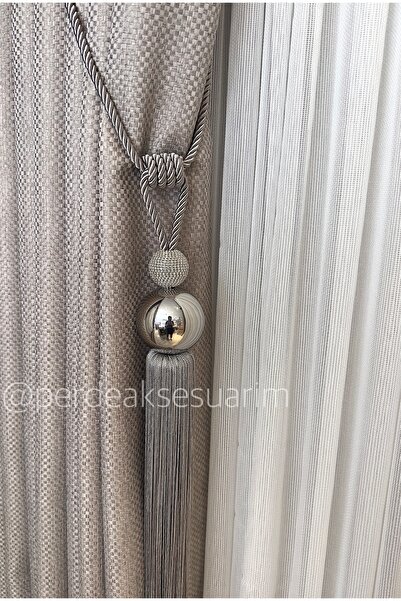 csstor Taşlı-metal Toplu Gri Kornişten Perde Toplama Aksesuarı (150 CM) 1 Adet