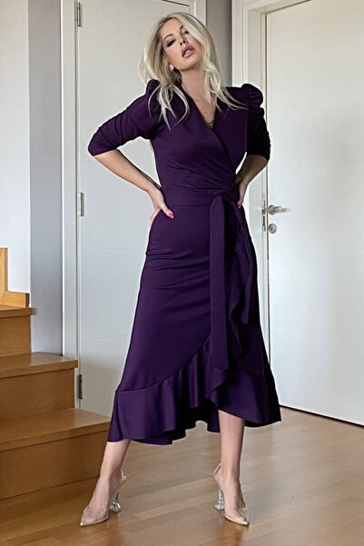 zks grup tekstil Purple Wallpaper Belted Midi Dress