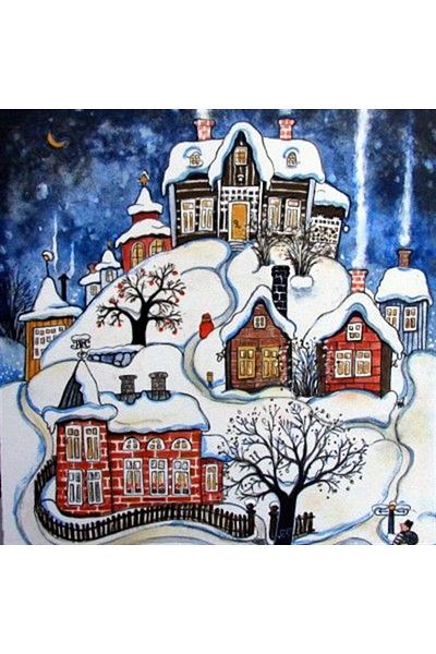 Marcel Kristal Tablo Snowy Houses Marcel Art Diamond Mosaic Painting 56x56cm