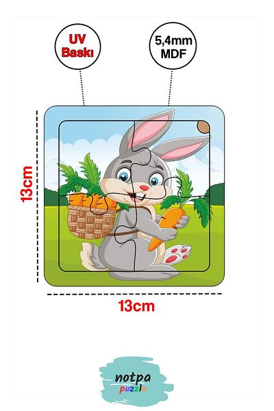 kutuTR NOTPA Kids Educational and Learning 4 Pieces Wooden Colorful Puzzle Rabbit