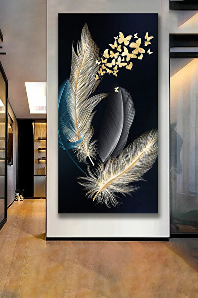 PrintiesPlus Soyut Tavus Kuşu Tüyler Dekoratif Kanvas Tablo