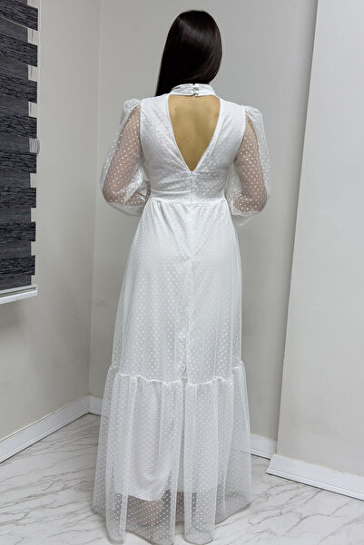 zks grup tekstil Γυναικείο πουά φόρεμα Plus Size Λευκό/Μαύρο