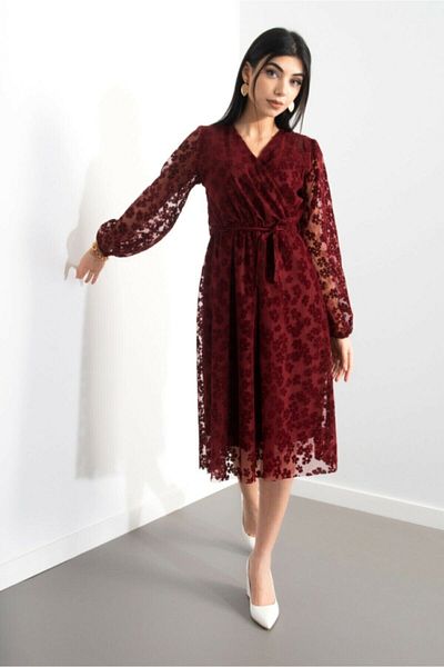 zks grup tekstil Φόρεμα Claret Red Daisy Detailed Plus Size