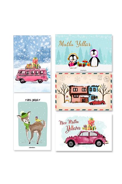 Fatofotofan Glitter New Year Cards Set of 5 and Envelope,