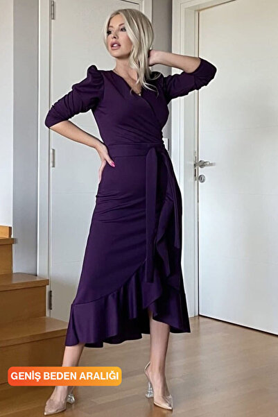 zks grup tekstil Purple Wallpaper Belted Midi Dress