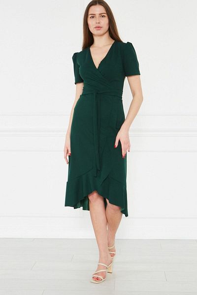 zks grup tekstil Φόρεμα με σμαραγδένια πράσινη ζώνη Valon Plus Size