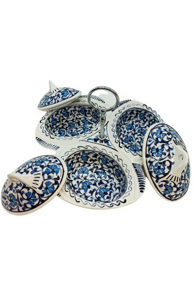 Dost Art Hediyelik Handmade Brush Painting Carnation Pattern Tile 3 Pieces with Lid Breakfast & Snack Bowl