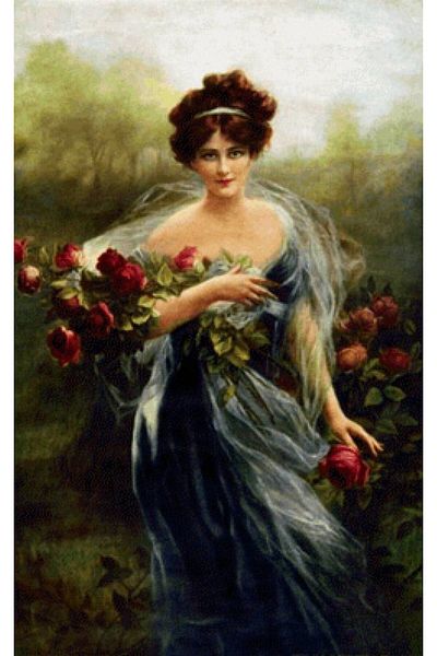 MARCEL SANAT Woman in Grey Dress and Roses Marcel Art Diamond Mosaic Painting 38X61Cm