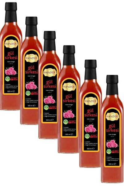 Hanzade Bitkisel Gül Sirkesi 500 ml X 6 Adet Doğal Fermante Saf Içilebilir Ca...
