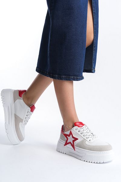 Moda Değirmeni Pantofi de damă alb-roșu BG1165-101-0001